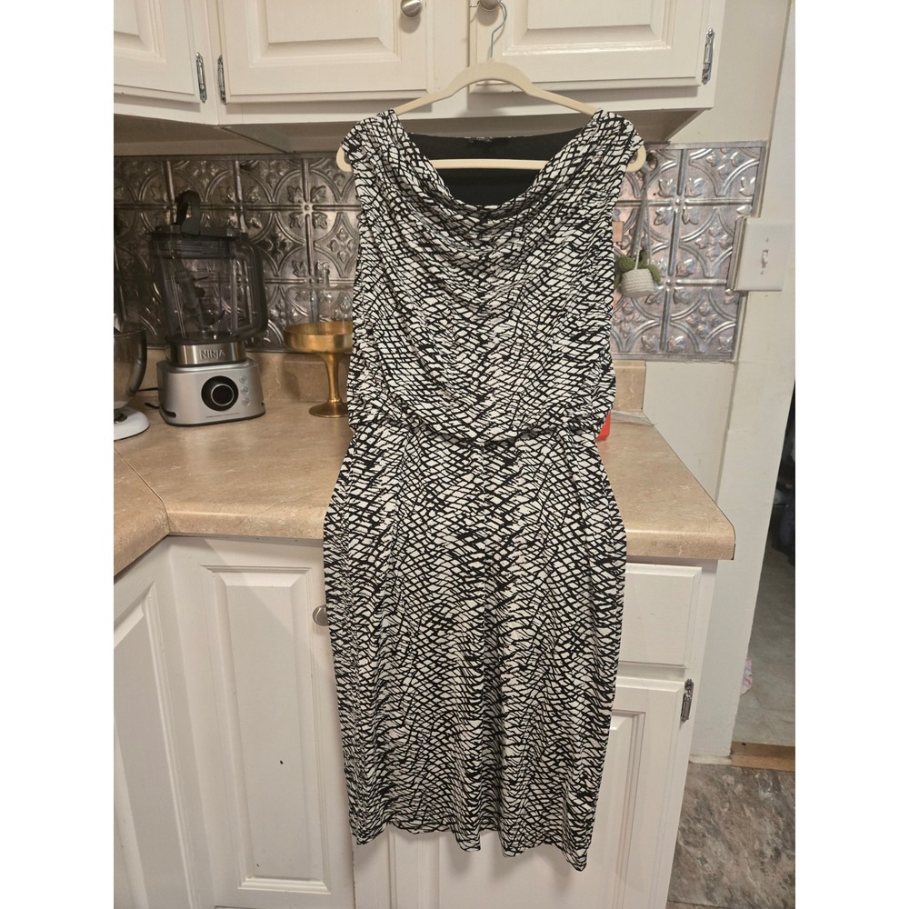 Lafayette 148 Sleeveless Extended Blouson Dress Black Multi Sz 2